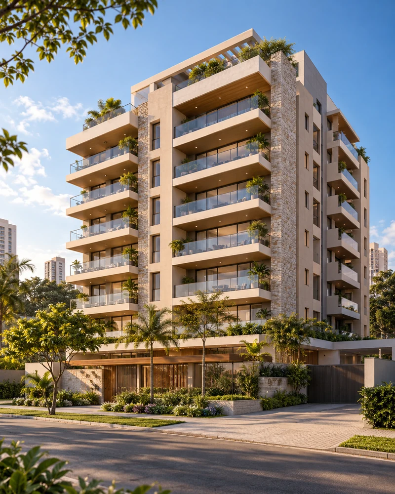Visualização arquitetônica de um novo empreendimento residencial, imagem ilustrativa